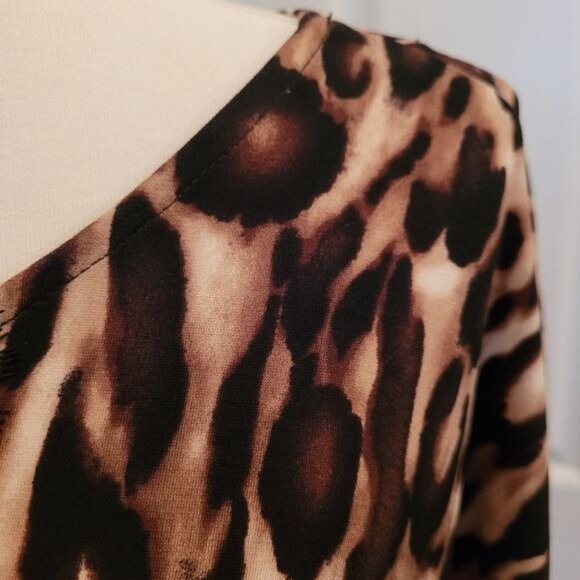 Women's Chico's Top Blouse Black Lace Brown Animal Cheetah Print Popover Size 1 - Picture 3 of 8